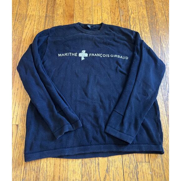 Marithe Francois Girbaud Sweater Mens XL Navy Blue Crewneck Spell Out Pullover - Picture 1 of 6